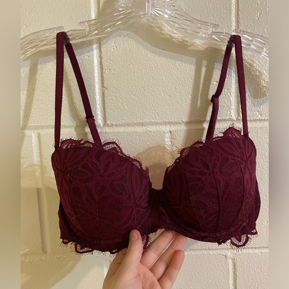 Victoria’s Secret Pink push-up balconette lace burgundy bra